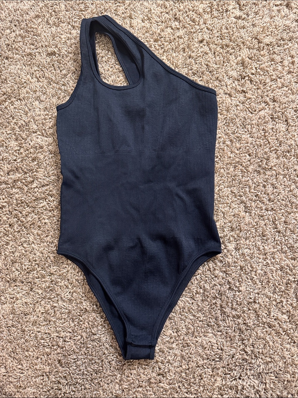 One-Shoulder Black Ribbed Bodysuit